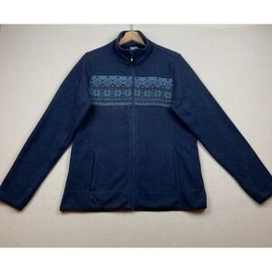 LAURA SCOTT Women's Cardigan Full Zip Mock Neck Sweater Size Large Navy Blue Ski